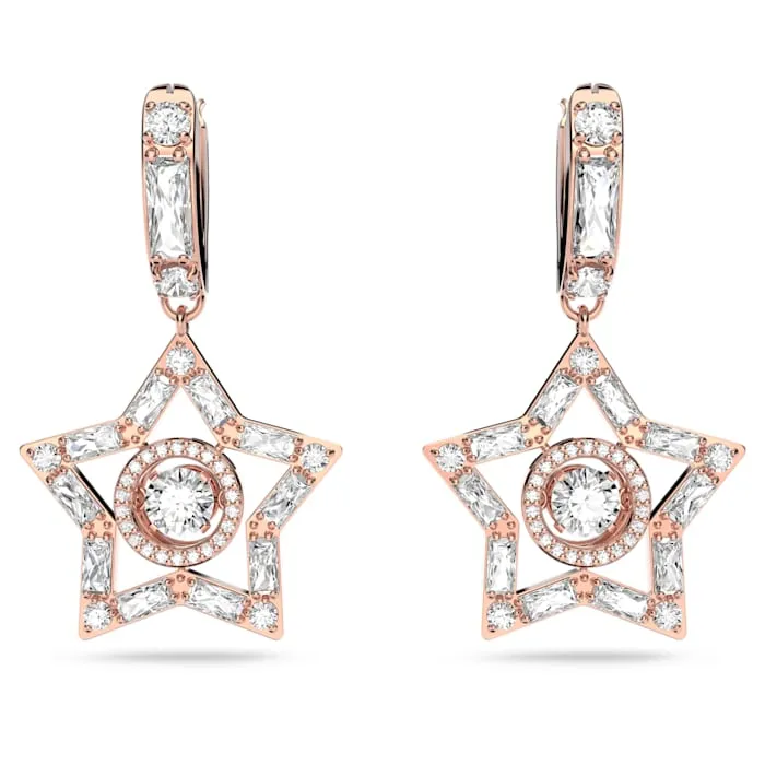 Swarovski Stella Hoop Earrings Star White Rose-gold tone plated