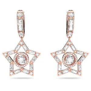 Swarovski Stella Hoop Earrings Star White Rose-gold tone plated