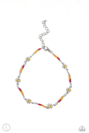 Sweetest Daydream - Pink - Orange, and Yellow Seed Bead Daisy Flower Paparazzi Anklet
