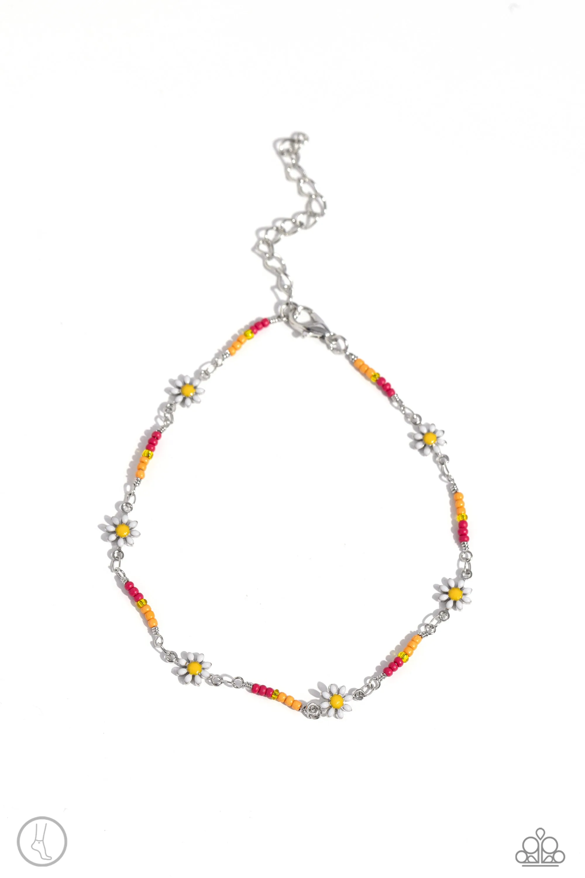 Sweetest Daydream - Pink - Orange, and Yellow Seed Bead Daisy Flower Paparazzi Anklet