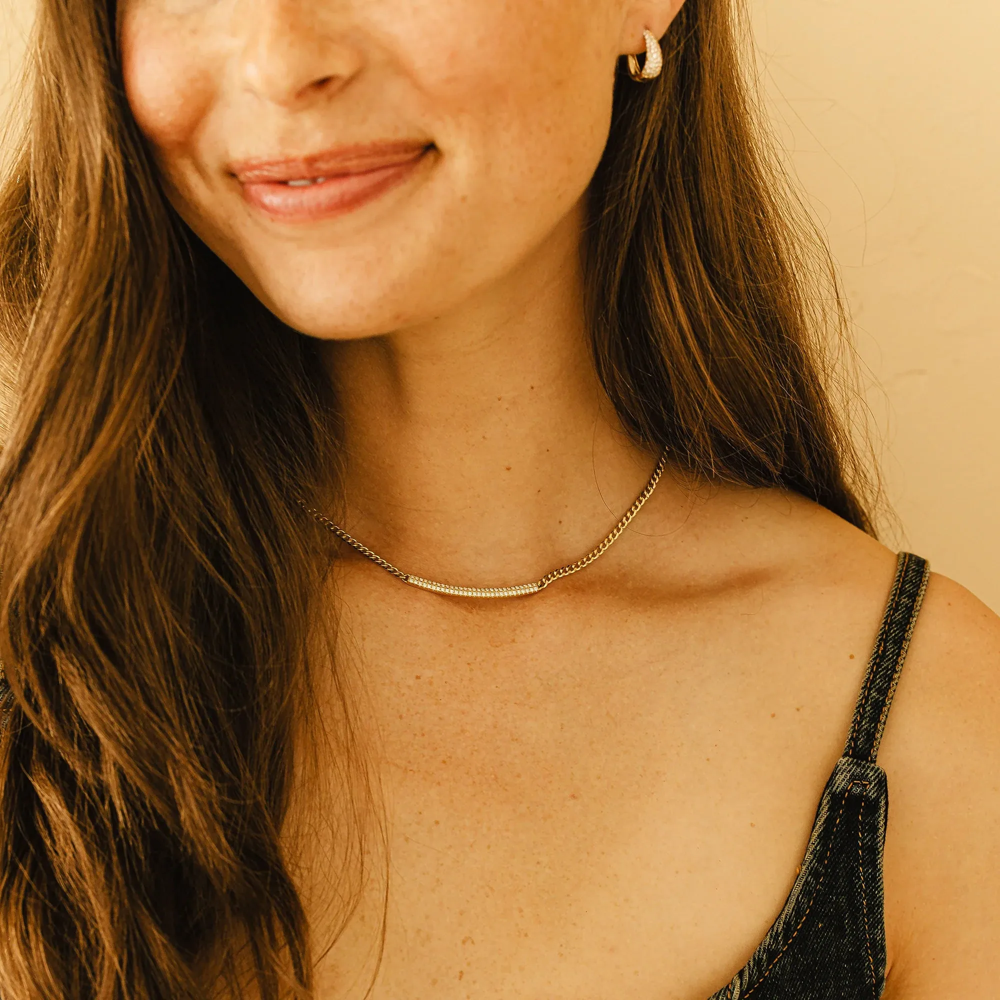 SYLVIE ROSE CUBAN CHAIN LONG BAR NECKLACE
