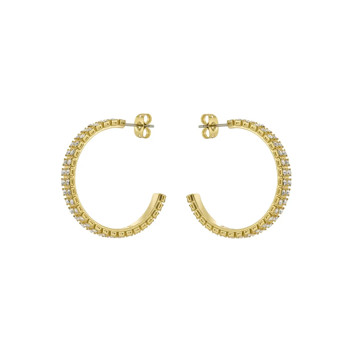 ted baker mellia: medium double crystal hoop earrings gold tone, clear crystal