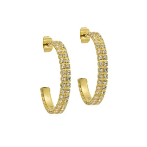 ted baker mellia: medium double crystal hoop earrings gold tone, clear crystal