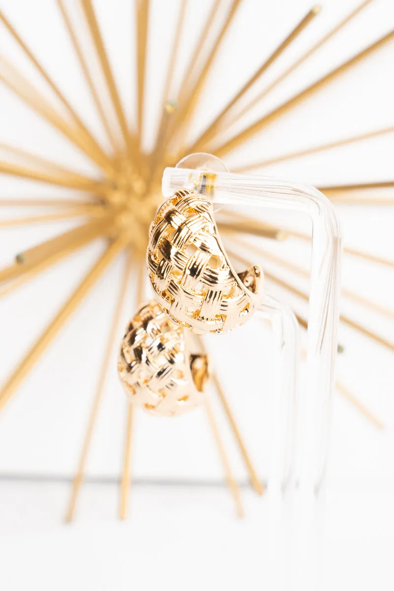Textured Basketweave Goldtone Hoop Earrings
