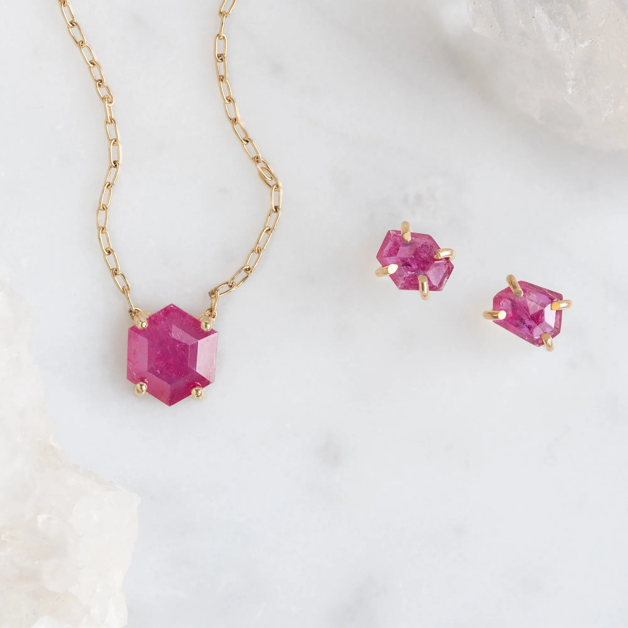 The Geometric Ruby Necklace | Gold Filled