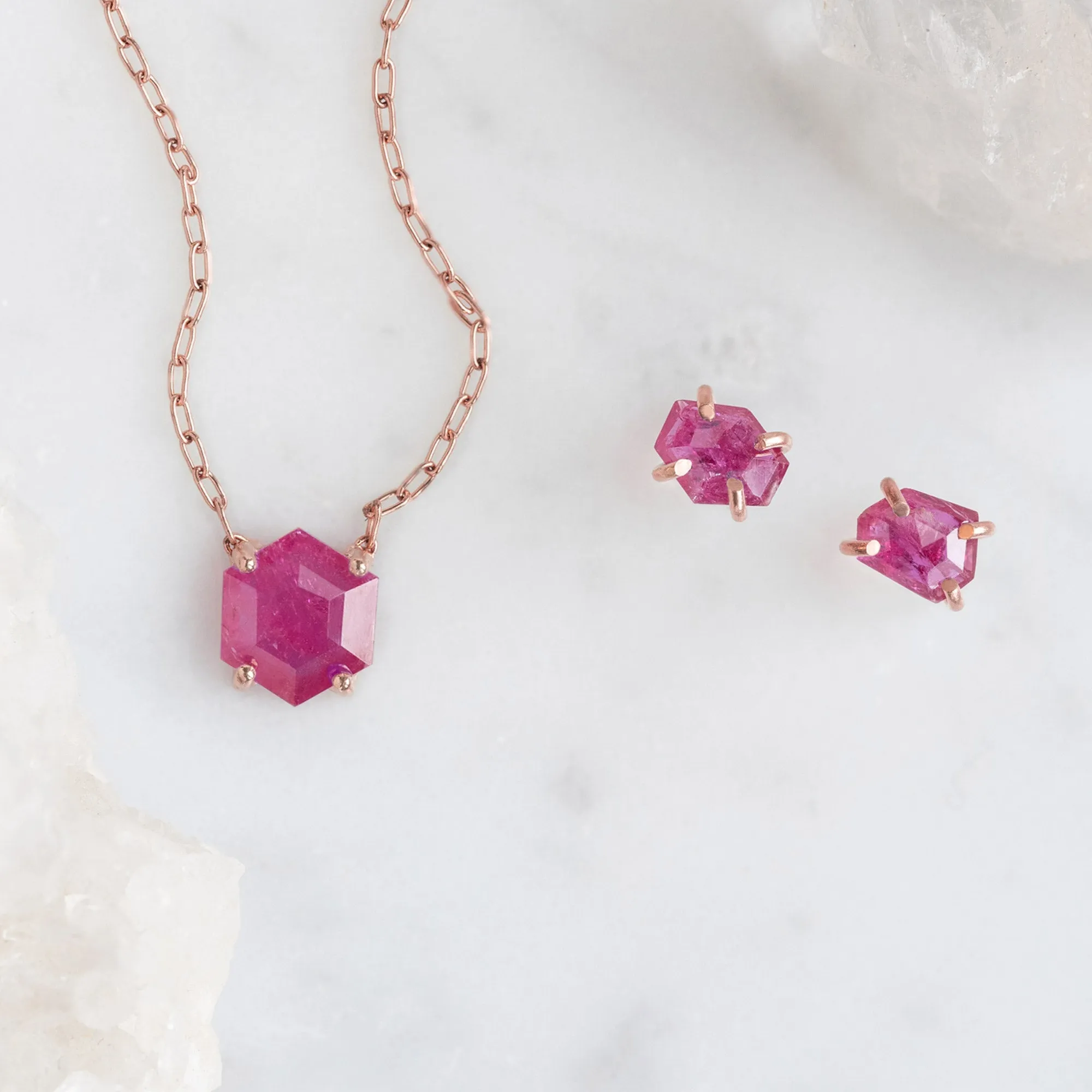 The Geometric Ruby Necklace | Gold Filled