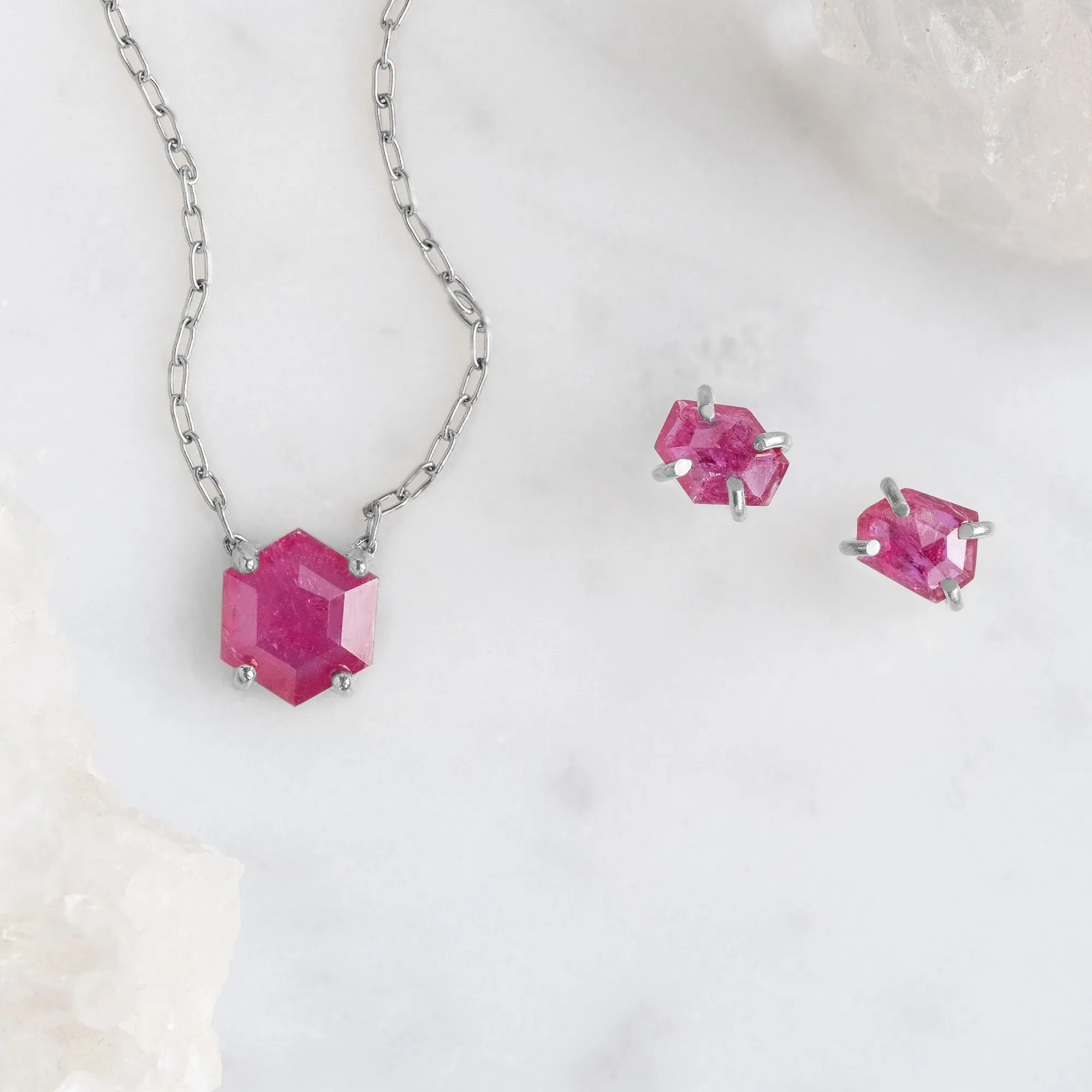 The Geometric Ruby Necklace | Sterling Silver