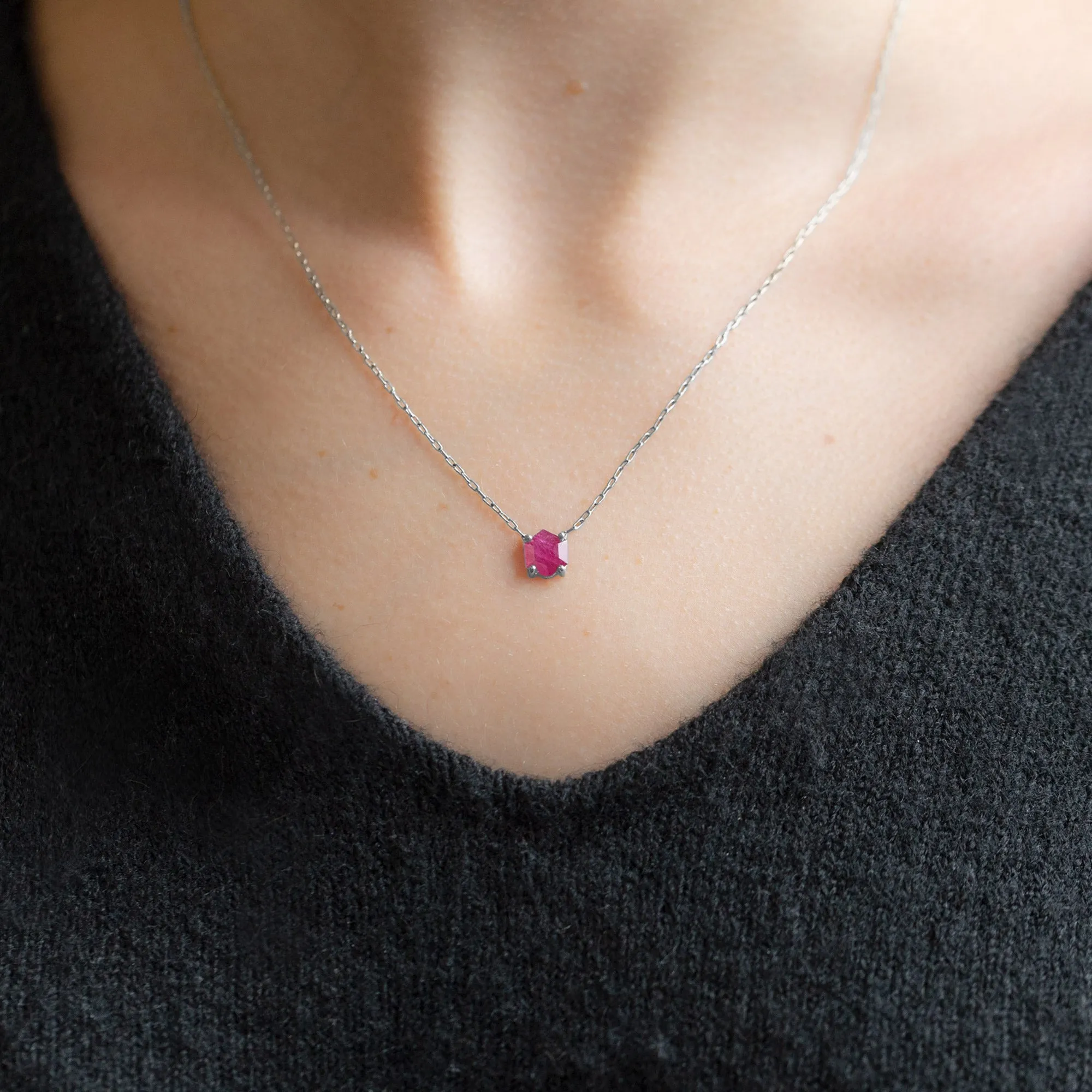 The Geometric Ruby Necklace | Sterling Silver