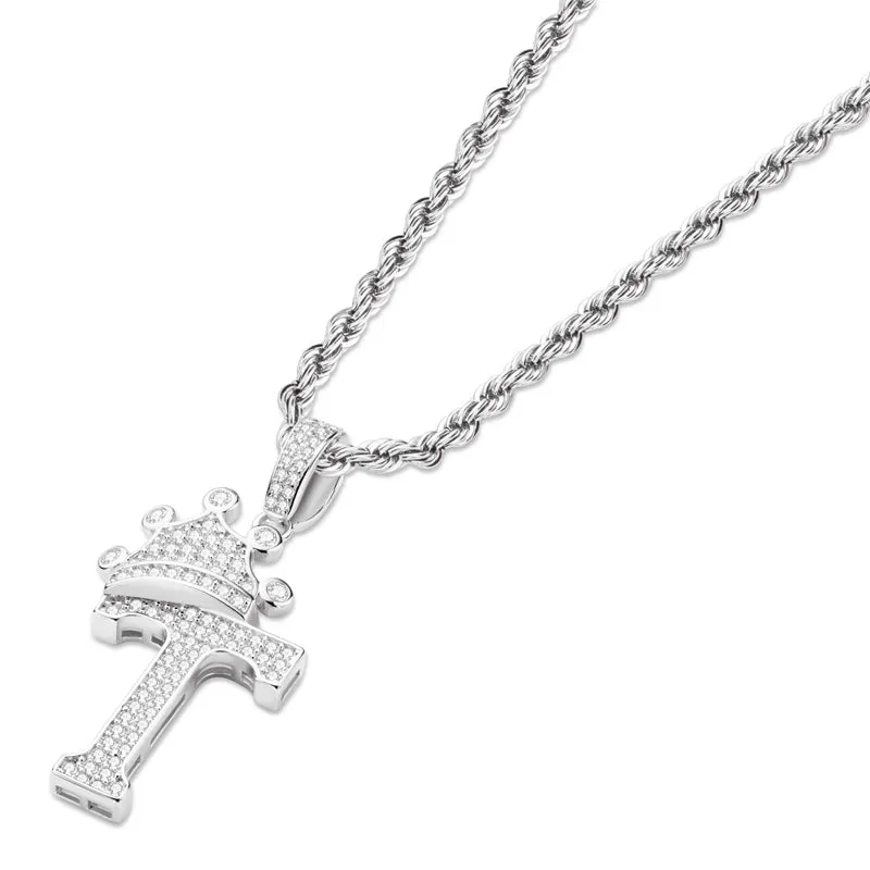The Letter T Created Diamond Crown Hip Hop Rope Chain Pendant Necklace 23.62''