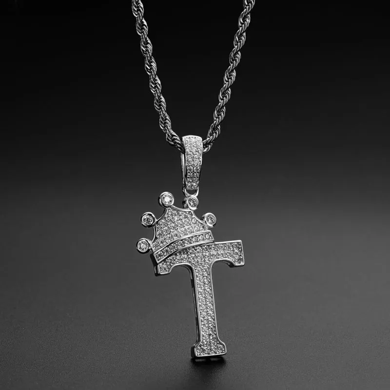 The Letter T Created Diamond Crown Hip Hop Rope Chain Pendant Necklace 23.62''