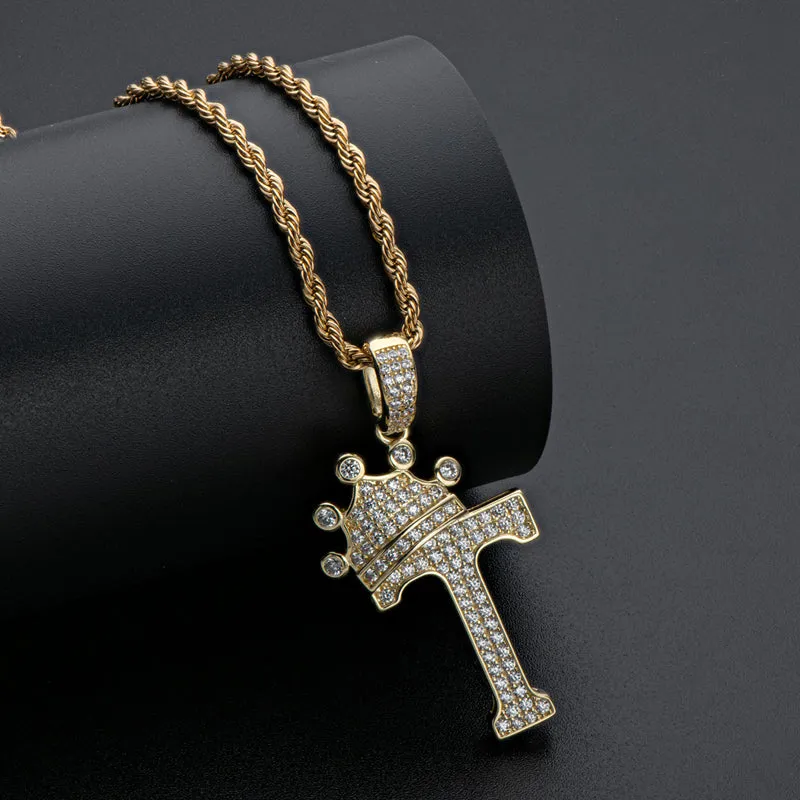 The Letter T Created Diamond Crown Hip Hop Rope Chain Pendant Necklace 23.62''