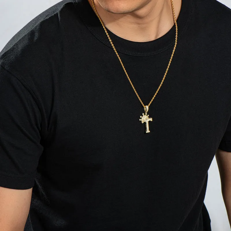 The Letter T Created Diamond Crown Hip Hop Rope Chain Pendant Necklace 23.62''