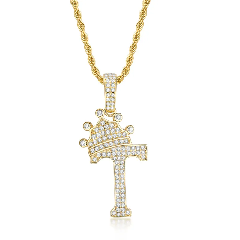 The Letter T Created Diamond Crown Hip Hop Rope Chain Pendant Necklace 23.62''