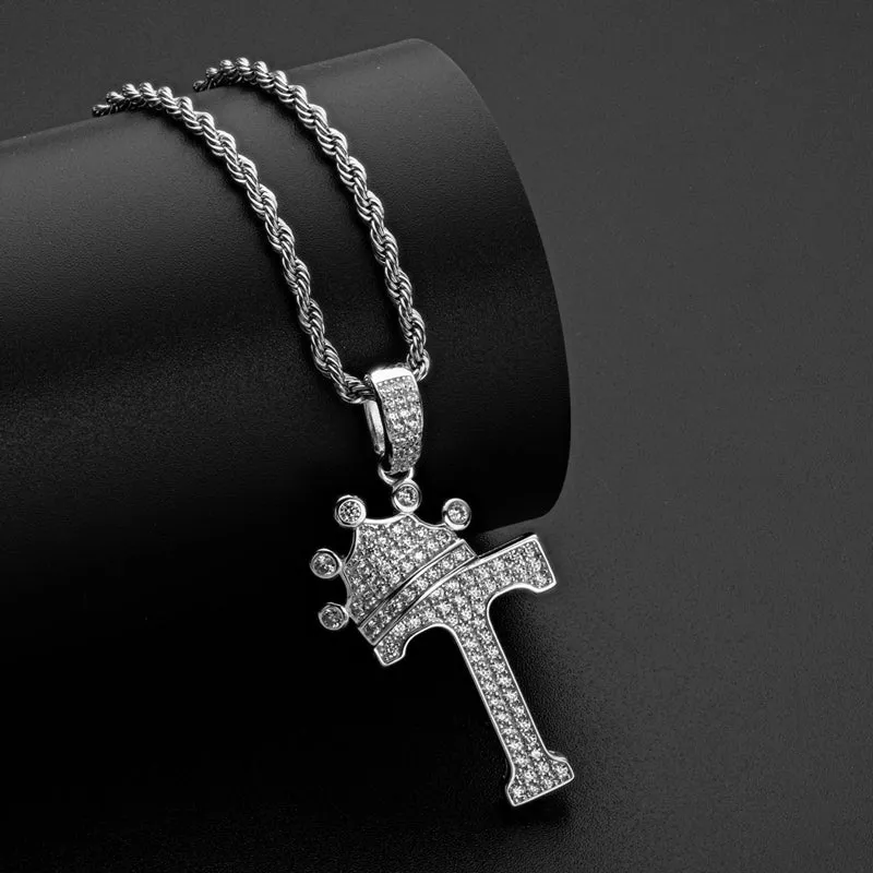The Letter T Created Diamond Crown Hip Hop Rope Chain Pendant Necklace 23.62''