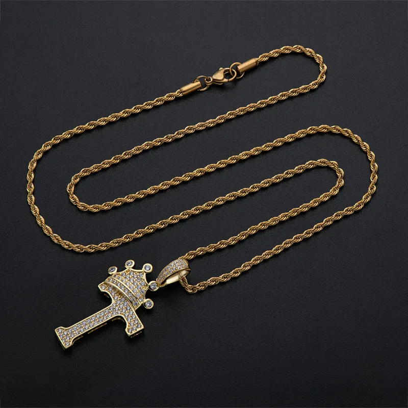 The Letter T Created Diamond Crown Hip Hop Rope Chain Pendant Necklace 23.62''