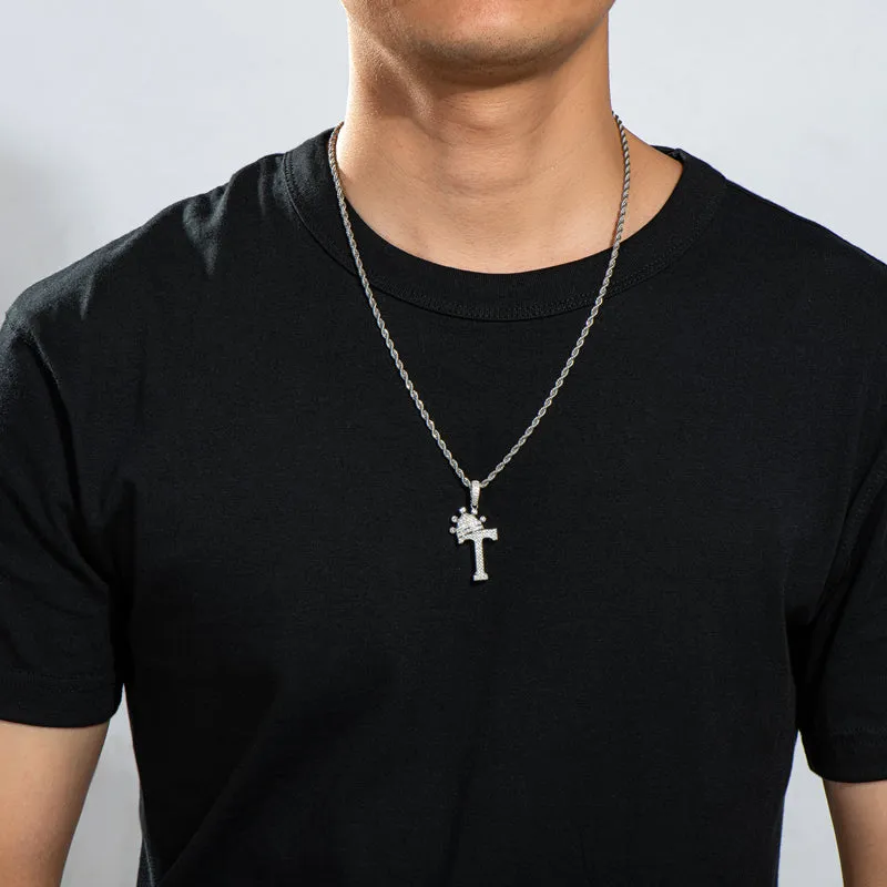 The Letter T Created Diamond Crown Hip Hop Rope Chain Pendant Necklace 23.62''