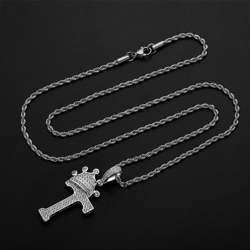 The Letter T Created Diamond Crown Hip Hop Rope Chain Pendant Necklace 23.62''