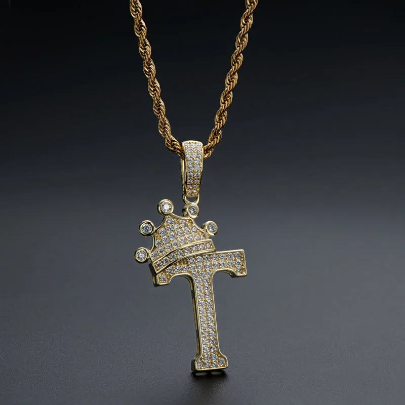 The Letter T Created Diamond Crown Hip Hop Rope Chain Pendant Necklace 23.62''