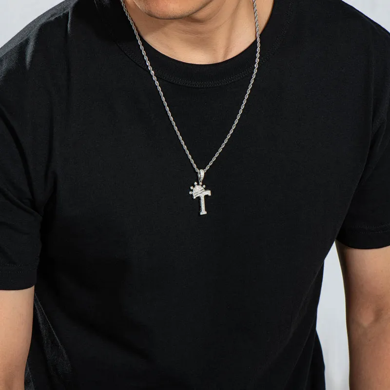 The Letter T Created Diamond Crown Hip Hop Rope Chain Pendant Necklace 23.62''