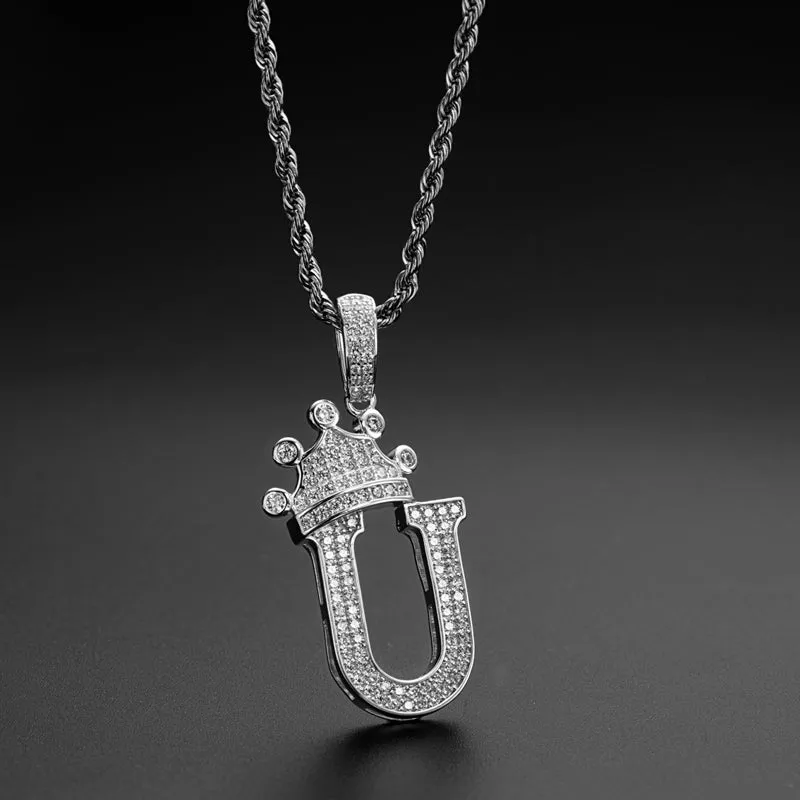 The Letter U Created Diamond Crown Hip Hop Rope Chain Pendant Necklace