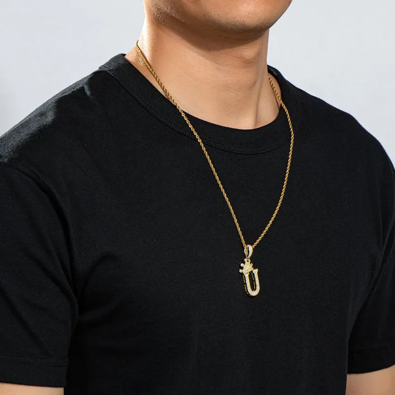 The Letter U Created Diamond Crown Hip Hop Rope Chain Pendant Necklace