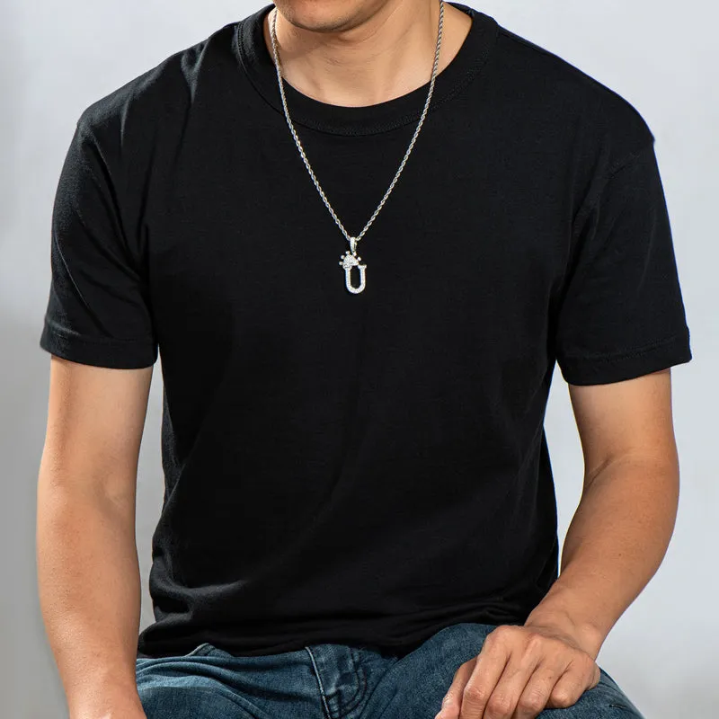The Letter U Created Diamond Crown Hip Hop Rope Chain Pendant Necklace