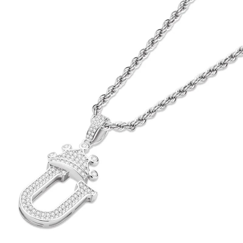 The Letter U Created Diamond Crown Hip Hop Rope Chain Pendant Necklace