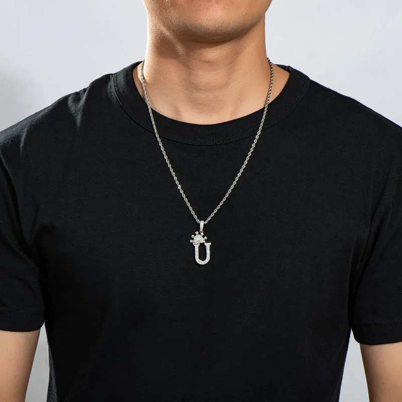The Letter U Created Diamond Crown Hip Hop Rope Chain Pendant Necklace