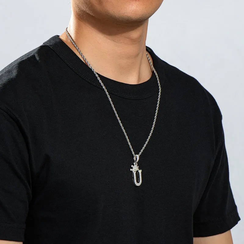 The Letter U Created Diamond Crown Hip Hop Rope Chain Pendant Necklace