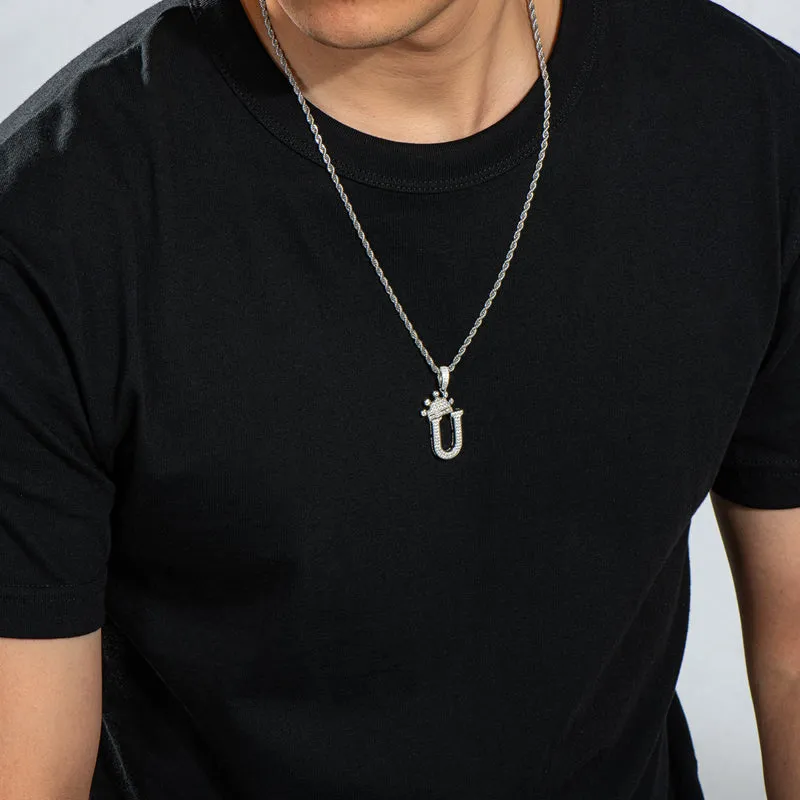The Letter U Created Diamond Crown Hip Hop Rope Chain Pendant Necklace