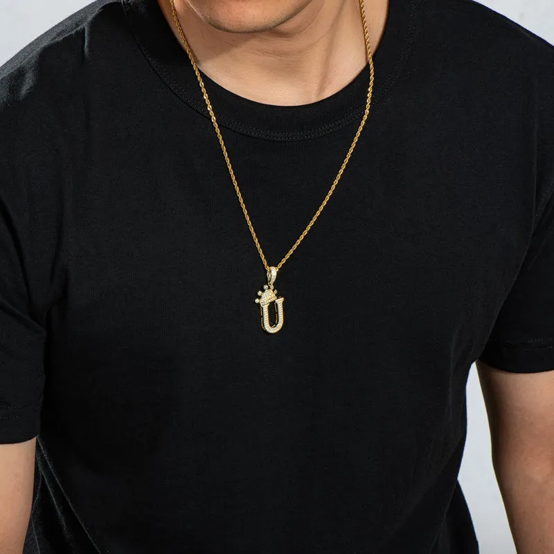 The Letter U Created Diamond Crown Hip Hop Rope Chain Pendant Necklace