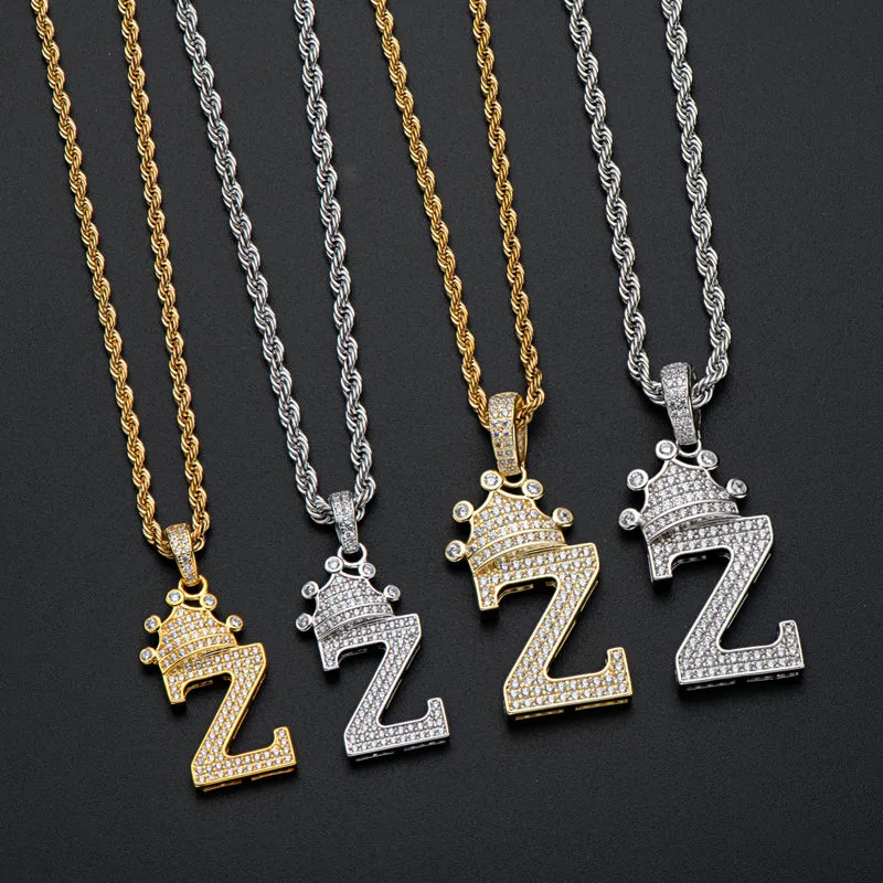 The Letter Z Created Diamond Hip Hop Men Women Pendant Necklace