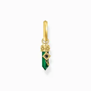 Thomas Sabo Gold-plated Single Hoop Earring with Green Tiger's Eye Pendant