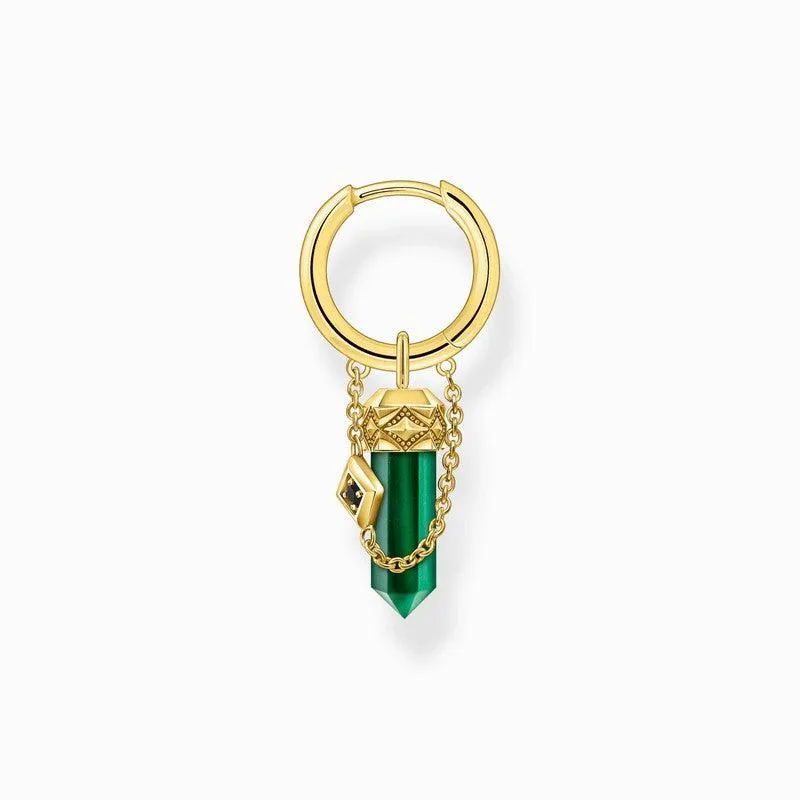 Thomas Sabo Gold-plated Single Hoop Earring with Green Tiger's Eye Pendant