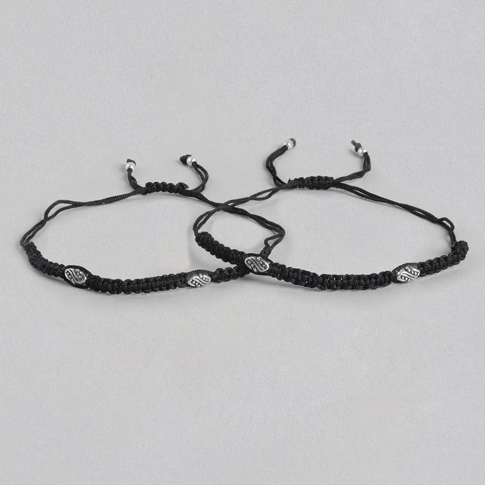 Thread Silver Anklet With Tribal Motif