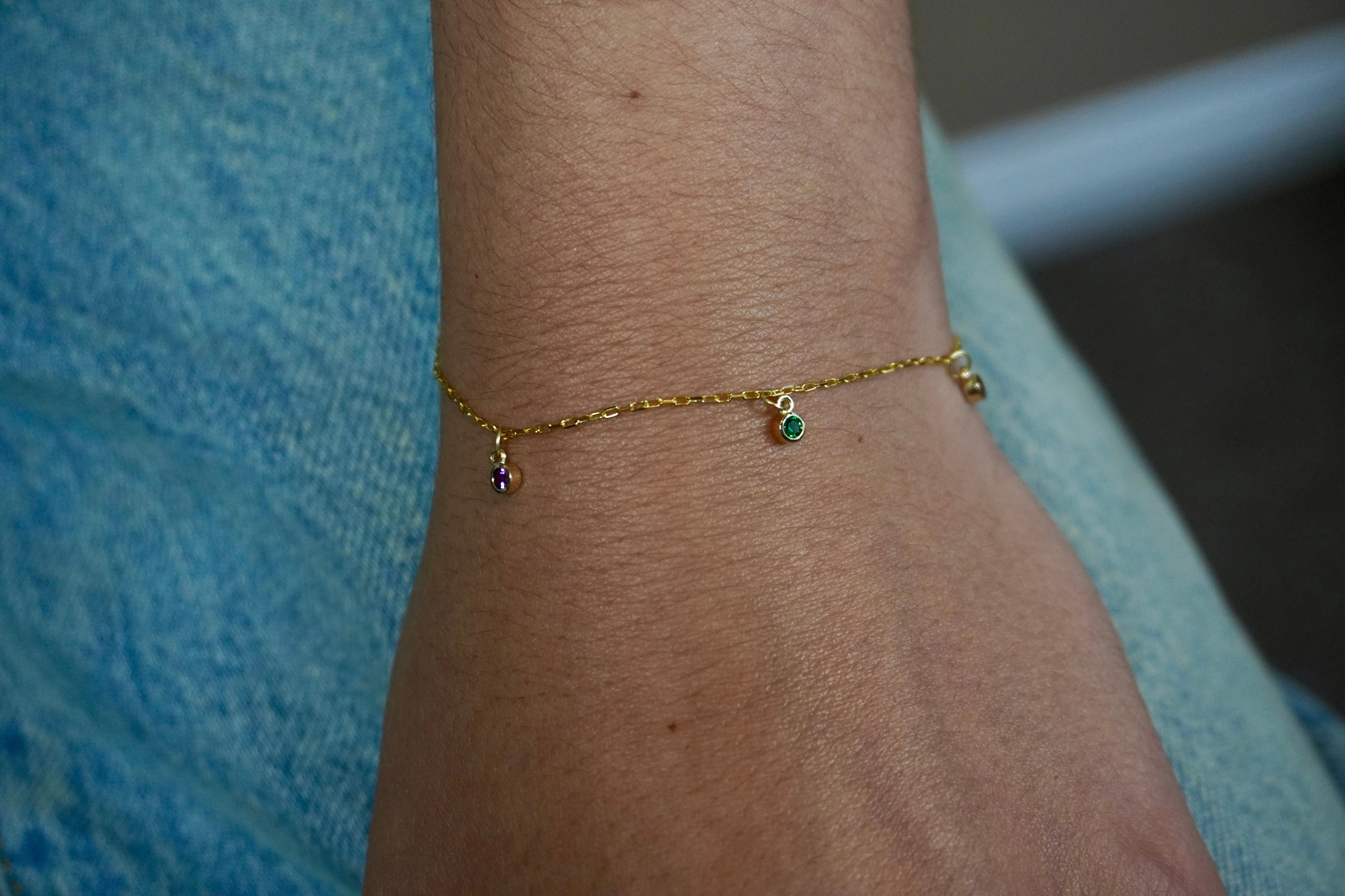 Three Birthstone Charm Bracelet | 10k Solid Gold