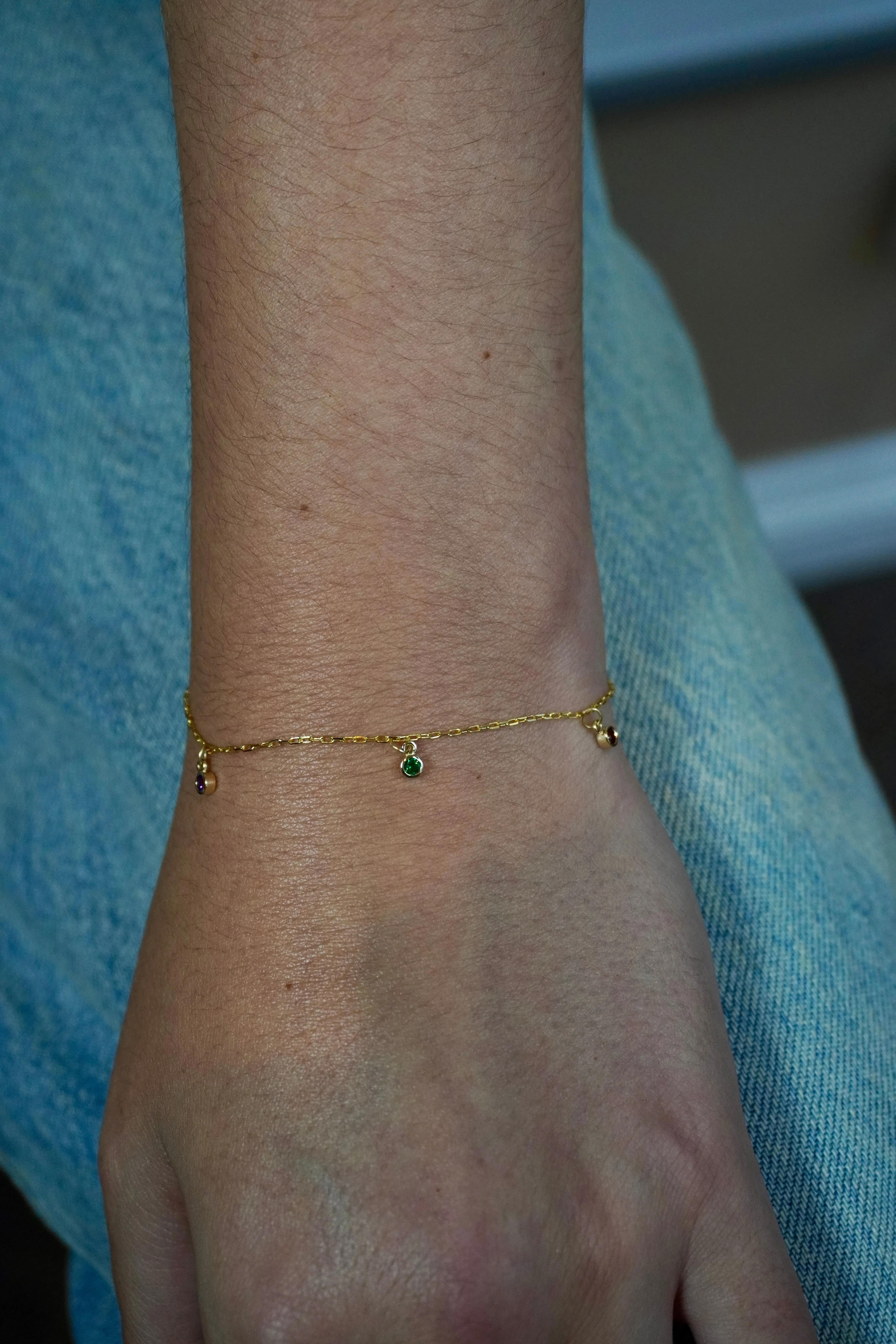 Three Birthstone Charm Bracelet | 10k Solid Gold