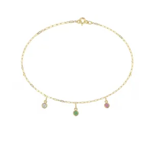 Three Birthstone Charm Bracelet | 10k Solid Gold