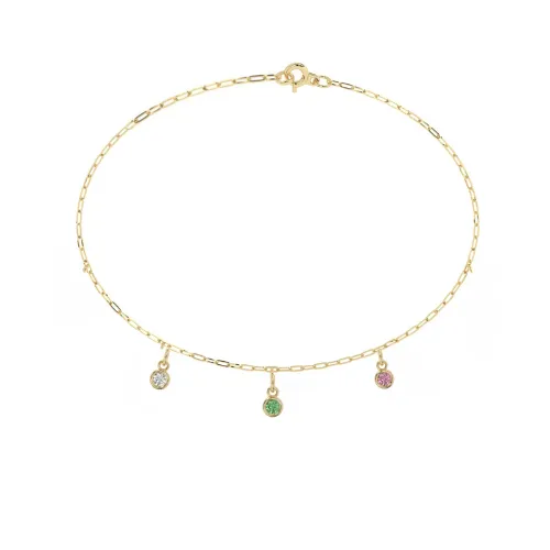 Three Birthstone Charm Bracelet | 10k Solid Gold