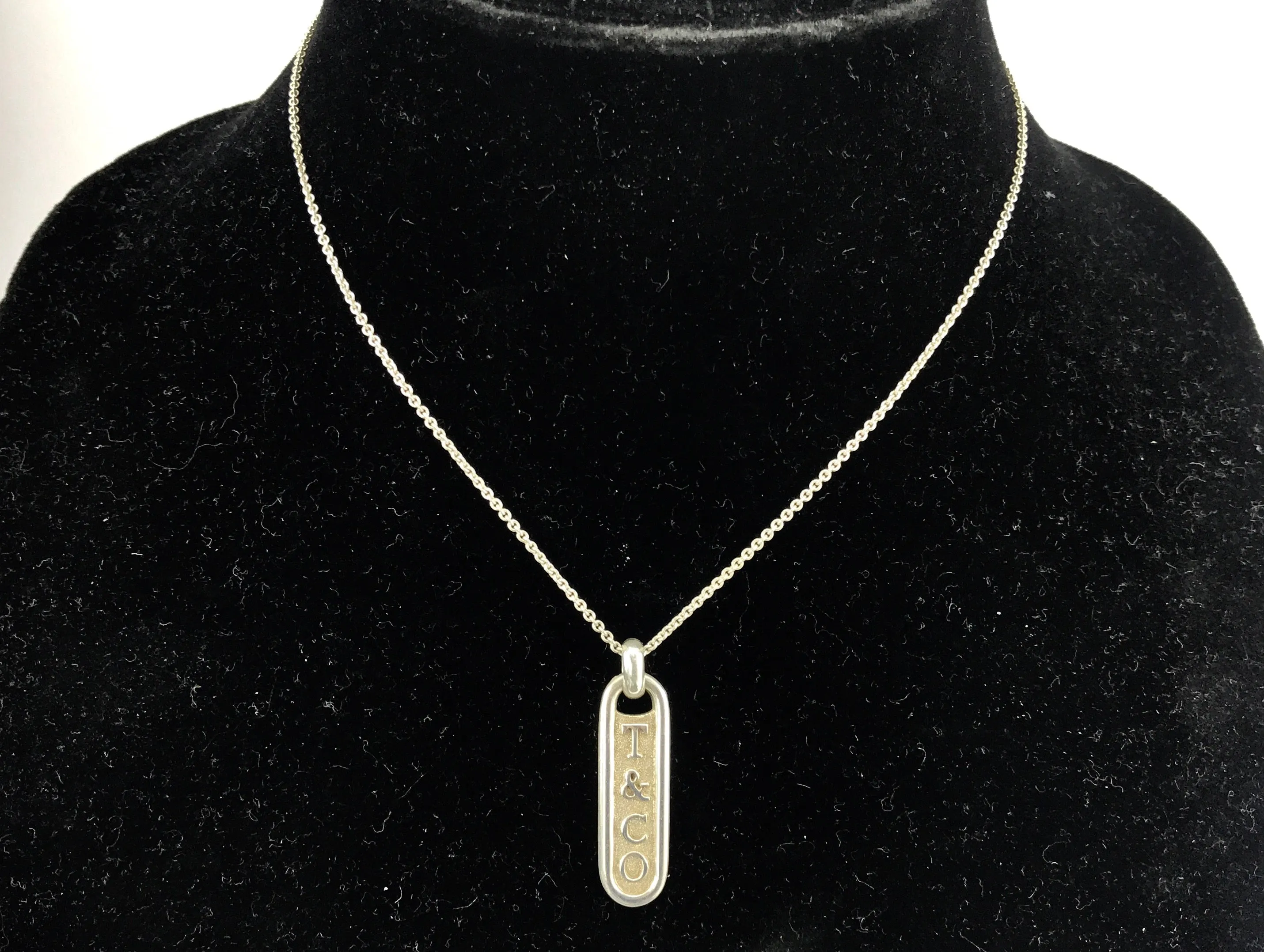 Tiffany & Co Sterling Silver T&Co Bar Pendant Necklace