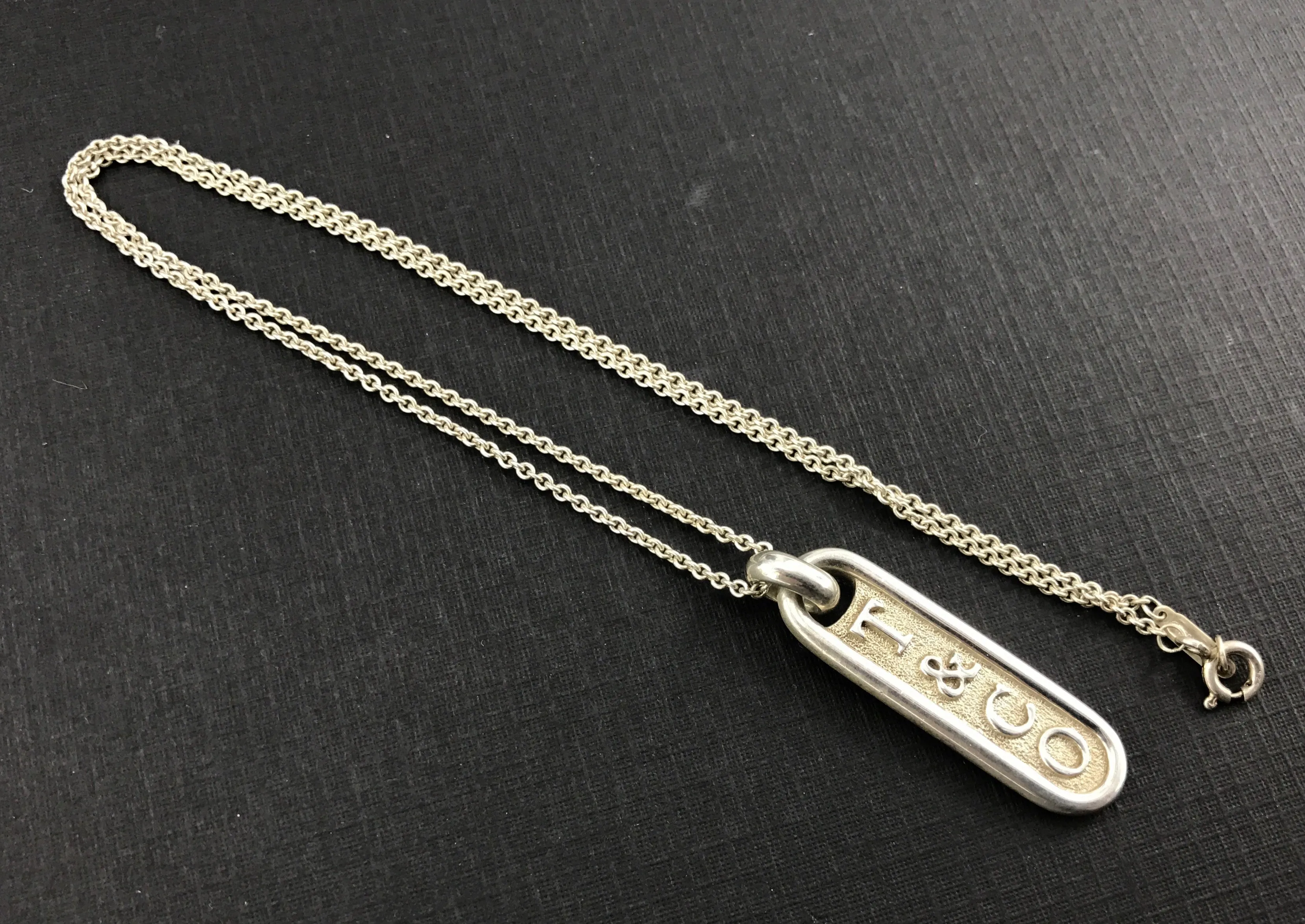 Tiffany & Co Sterling Silver T&Co Bar Pendant Necklace