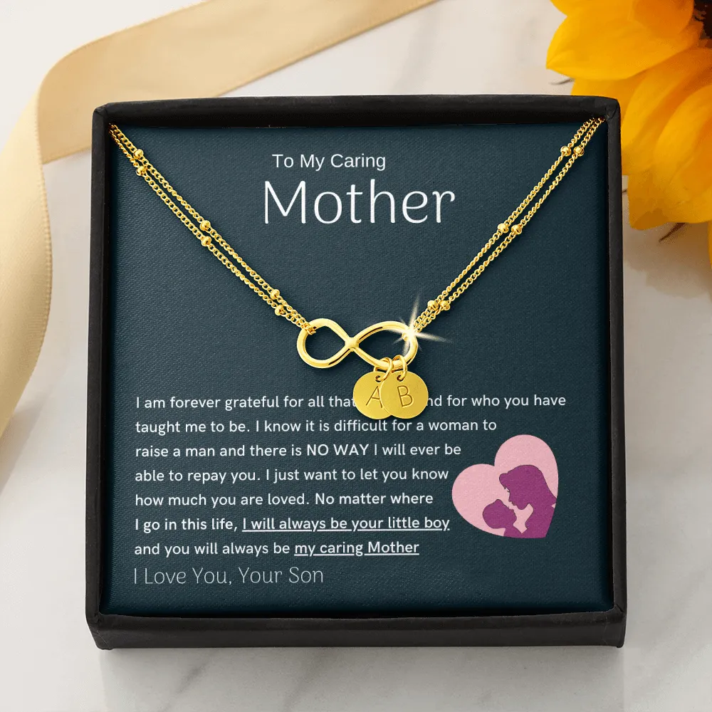 To My Loving Mother - You are my sunshine, I will always be your little boy Gold Infinity Bracelet (18k Gold Dipped)