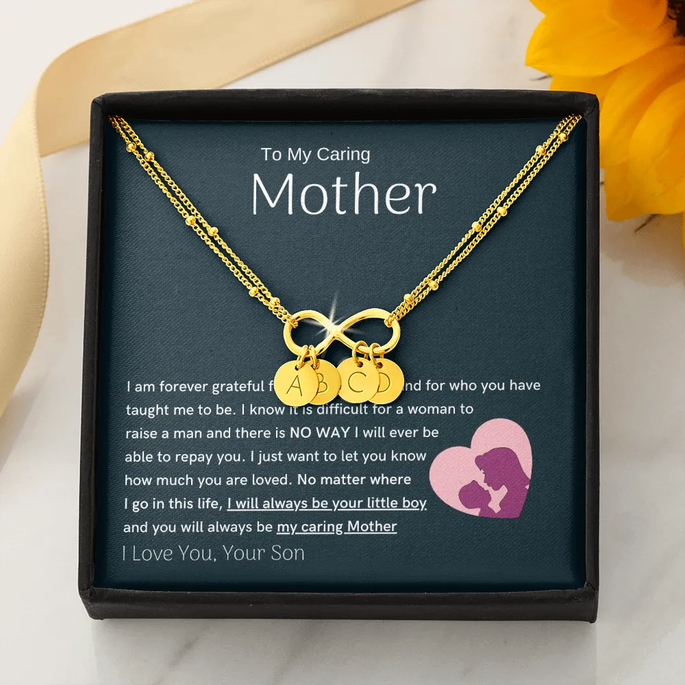 To My Loving Mother - You are my sunshine, I will always be your little boy Gold Infinity Bracelet (18k Gold Dipped)