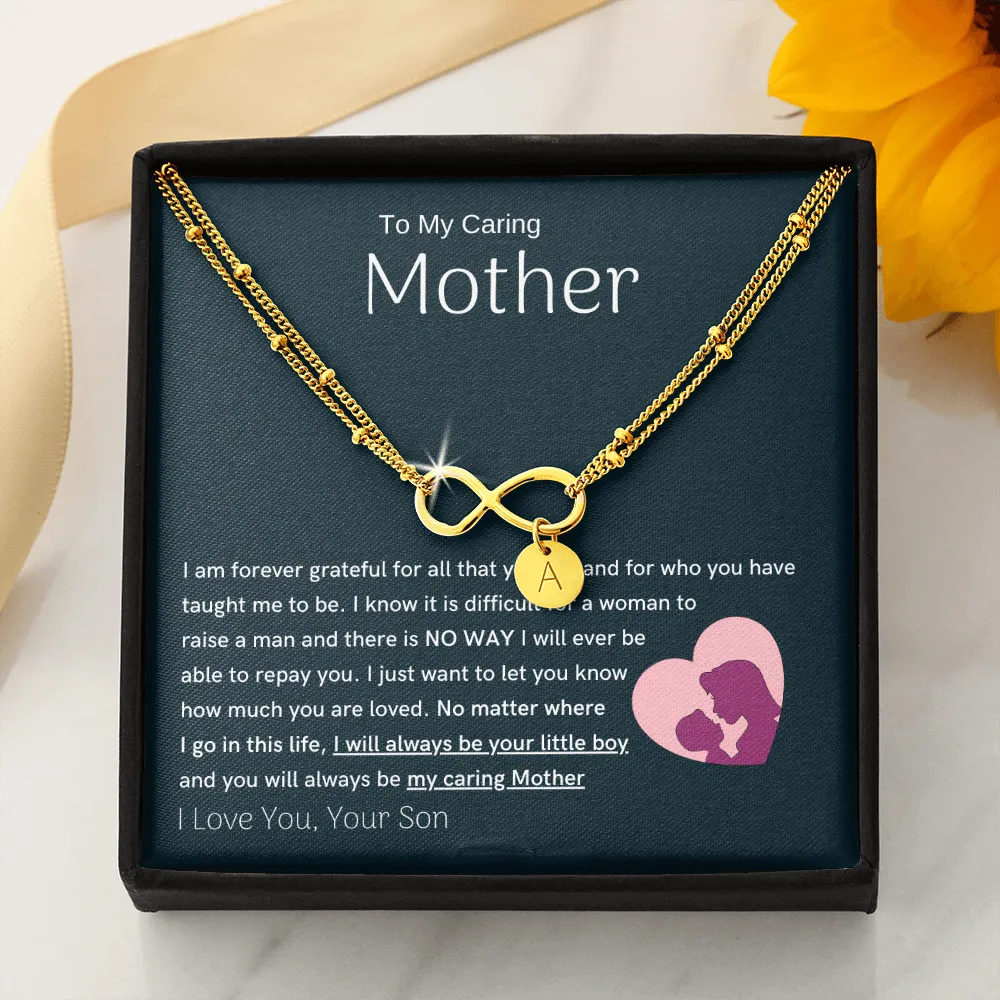 To My Loving Mother - You are my sunshine, I will always be your little boy Gold Infinity Bracelet (18k Gold Dipped)