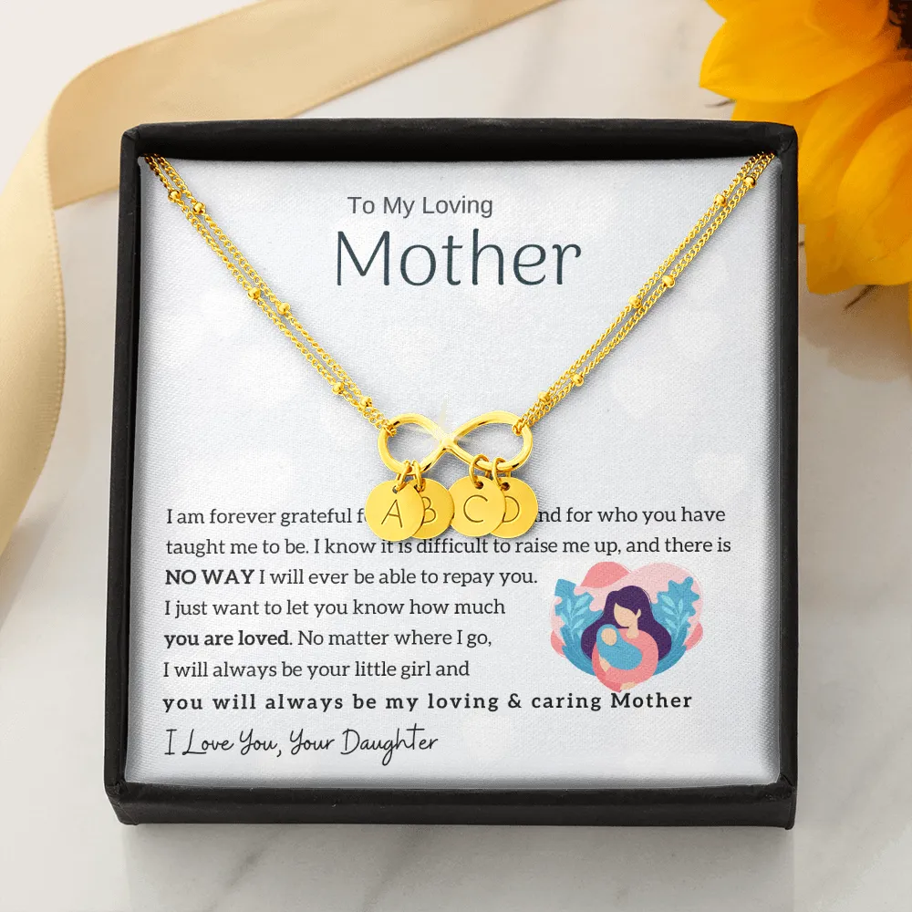To My Loving Mother - You will always be my loving & caring Mother Gold Infinity Bracelet (18k Gold Dipped)
