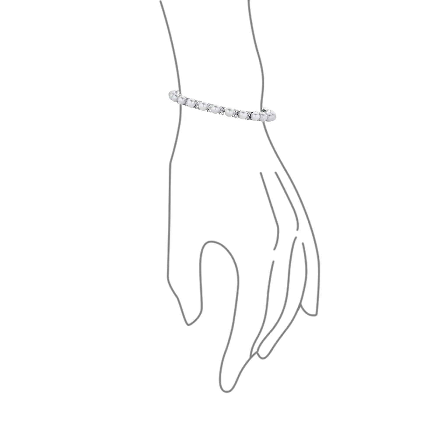 Traditional Bridal CZ Accent Pearl Strand Bracelet Silver Plated 7.25 Inch