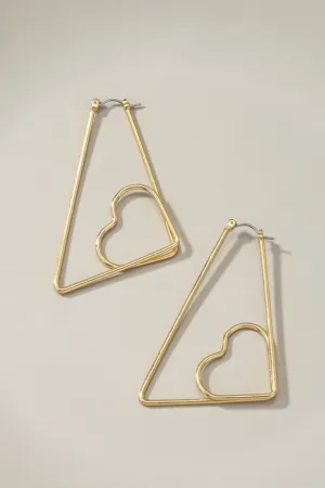 Trapezoid wire hoop earrings with heart inside