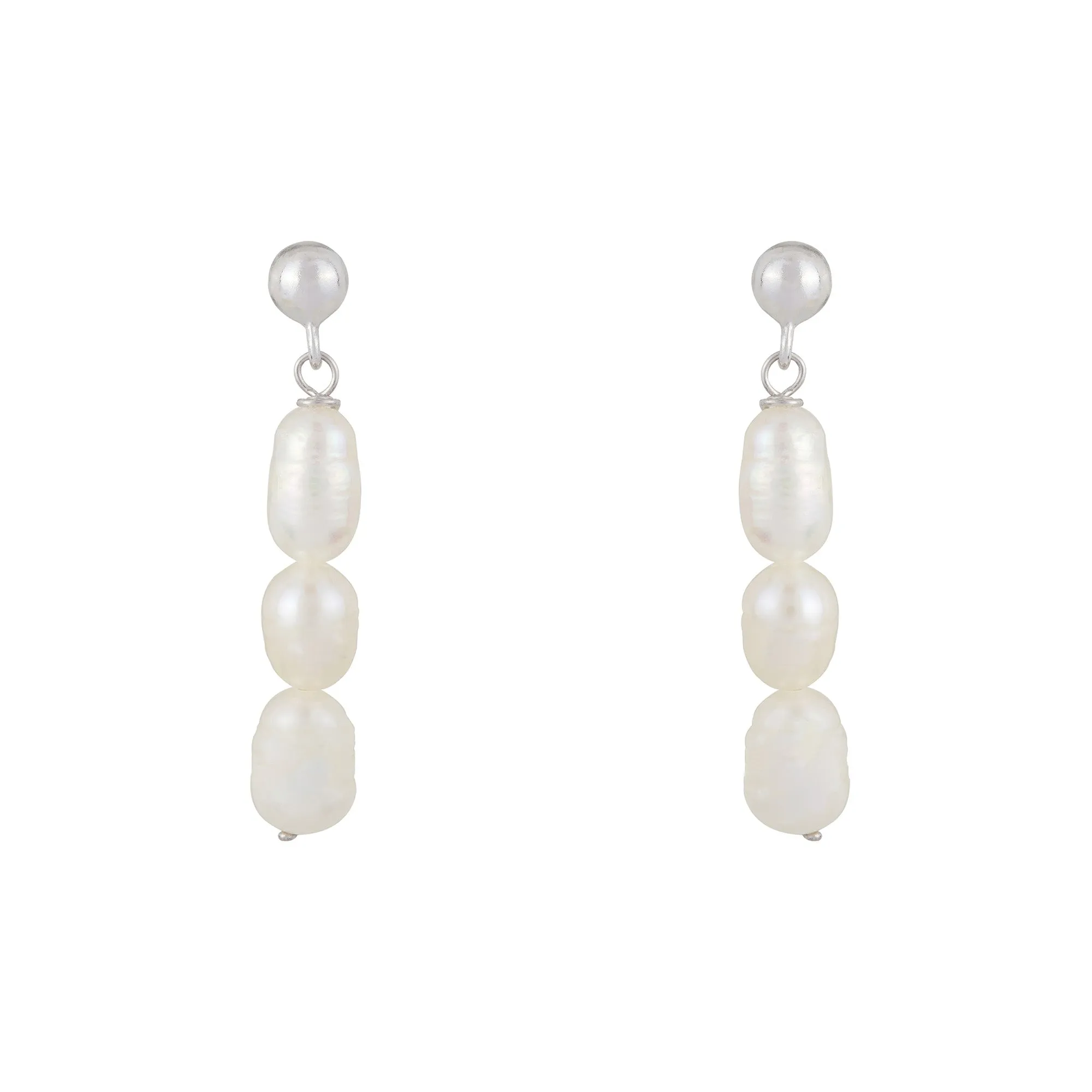 Triple Pearl Drop Earrings: Silver