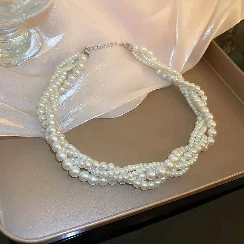Twining Pearl Choker Necklaces for Women Geometric Necklaces Weddings Bride Jewelry Accessories
