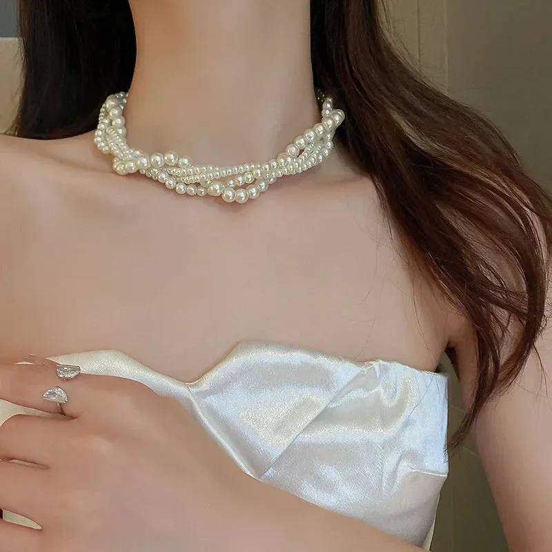 Twining Pearl Choker Necklaces for Women Geometric Necklaces Weddings Bride Jewelry Accessories